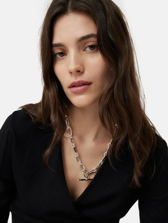 Trombone Link Chain Necklace Silver Women Jigsaw Jewellery