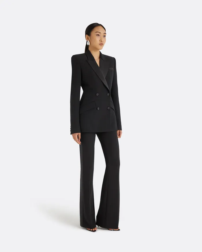 Trousers Women Alexa Black Heavy Crepe and Satin Trousers Black Safiyaa