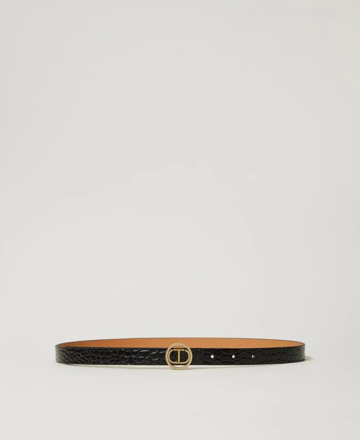 Twinset Belts Croc Print Leather Belt Black 8211 Accessories