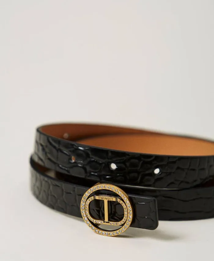 Twinset Belts Croc Print Leather Belt Black 8211 Accessories