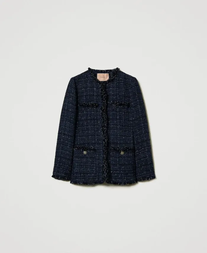Twinset Blazers Boucl Jacket With Logoed Buttons Blue Denim Black Bouclegrave 8211 Clothing