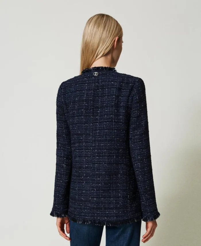 Twinset Blazers Boucl Jacket With Logoed Buttons Blue Denim Black Bouclegrave 8211 Clothing