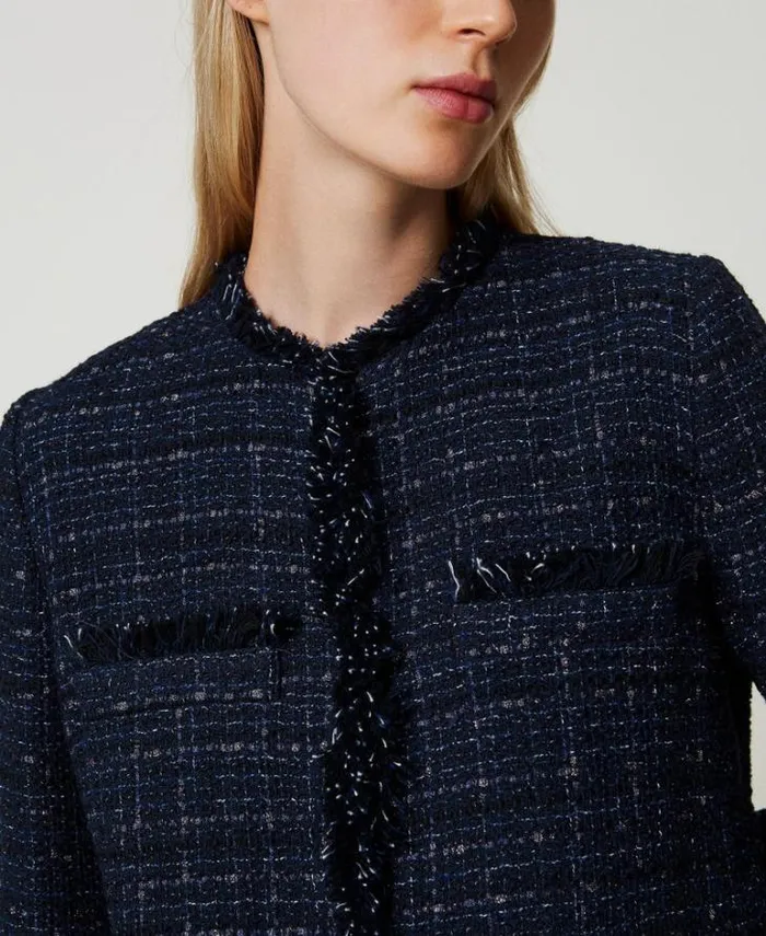 Twinset Blazers Boucl Jacket With Logoed Buttons Blue Denim Black Bouclegrave 8211 Clothing