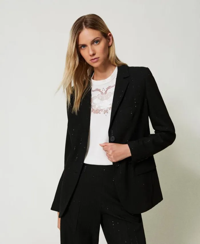 Twinset Blazers Cloth Blazer With Sequins Black 8211 Clothing