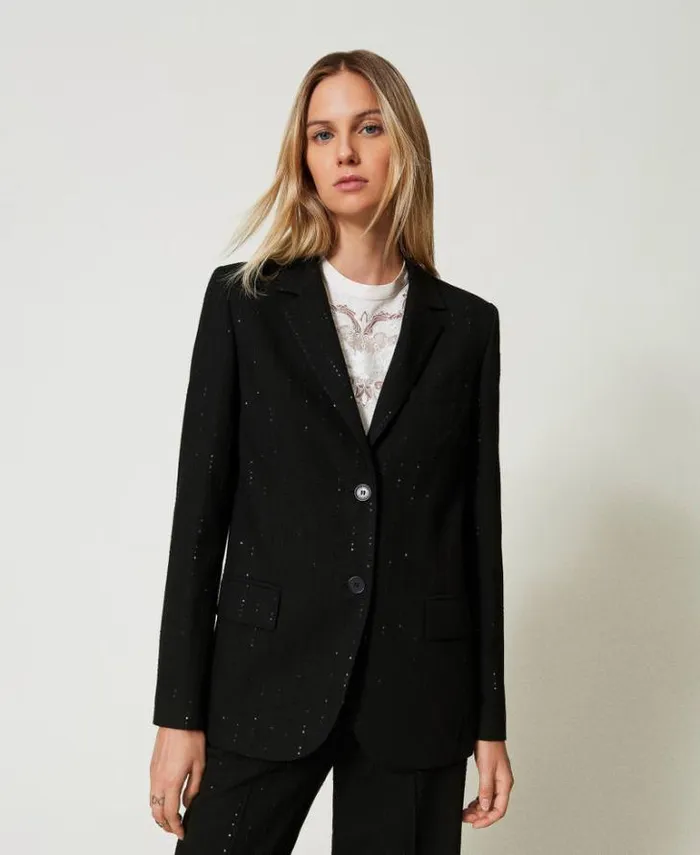 Twinset Blazers Cloth Blazer With Sequins Black 8211 Clothing