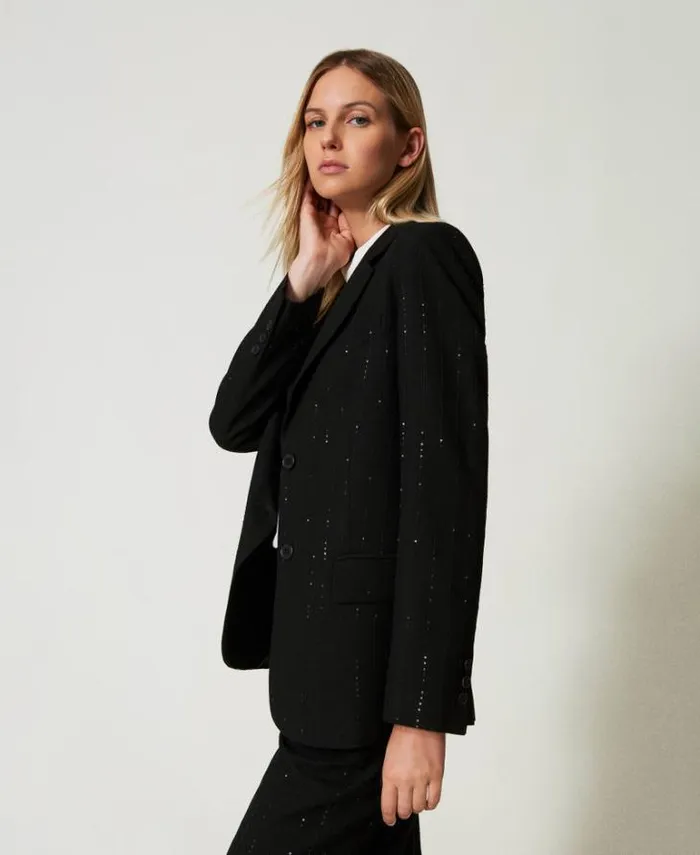 Twinset Blazers Cloth Blazer With Sequins Black 8211 Clothing