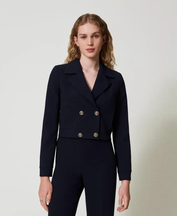 Twinset Blazers Crpe Cady Cropped Jacket Classic Blue 8211 Clothing
