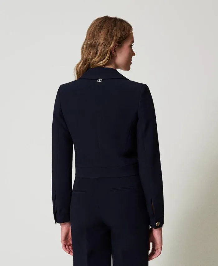 Twinset Blazers Crpe Cady Cropped Jacket Classic Blue 8211 Clothing