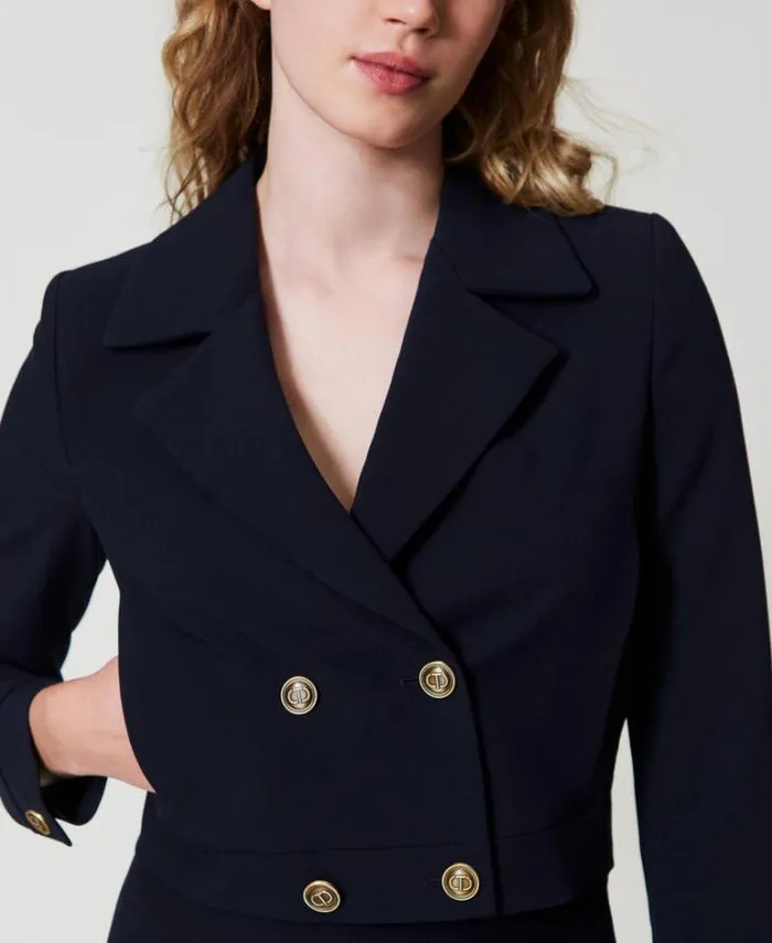 Twinset Blazers Crpe Cady Cropped Jacket Classic Blue 8211 Clothing