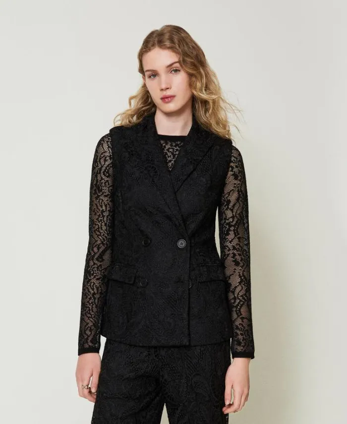 Twinset Blazers Macram Lace Doublebreasted Waistcoat Black 8211 Clothing