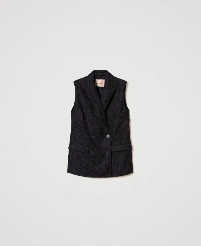 Twinset Blazers Macram Lace Doublebreasted Waistcoat Black 8211 Clothing