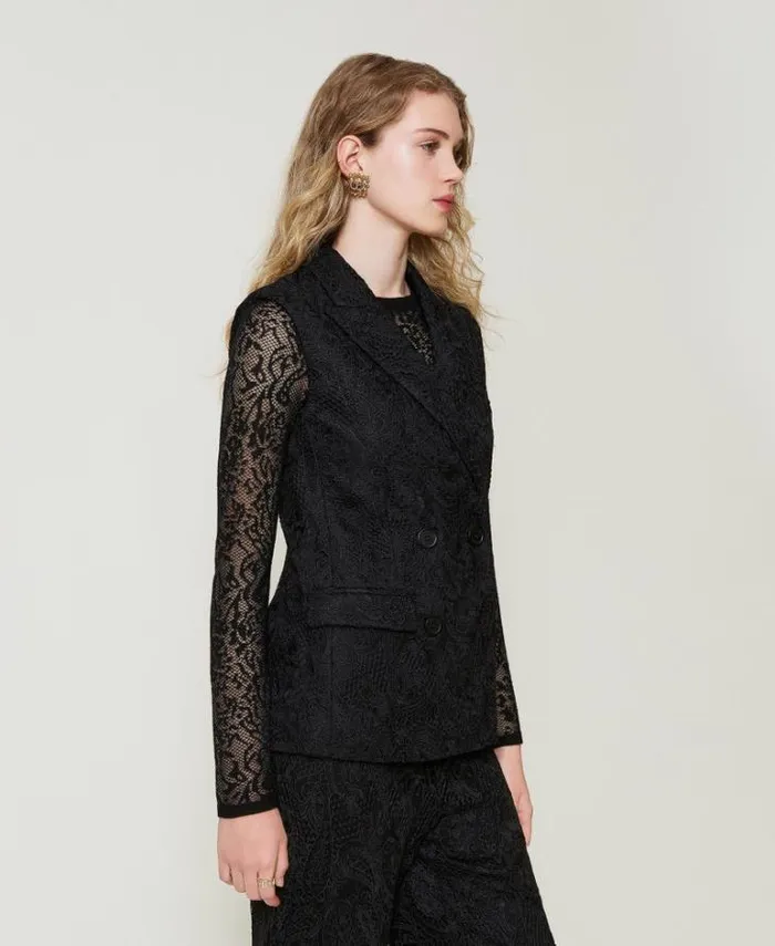 Twinset Blazers Macram Lace Doublebreasted Waistcoat Black 8211 Clothing