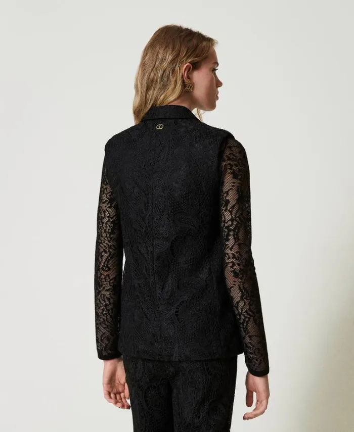 Twinset Blazers Macram Lace Doublebreasted Waistcoat Black 8211 Clothing