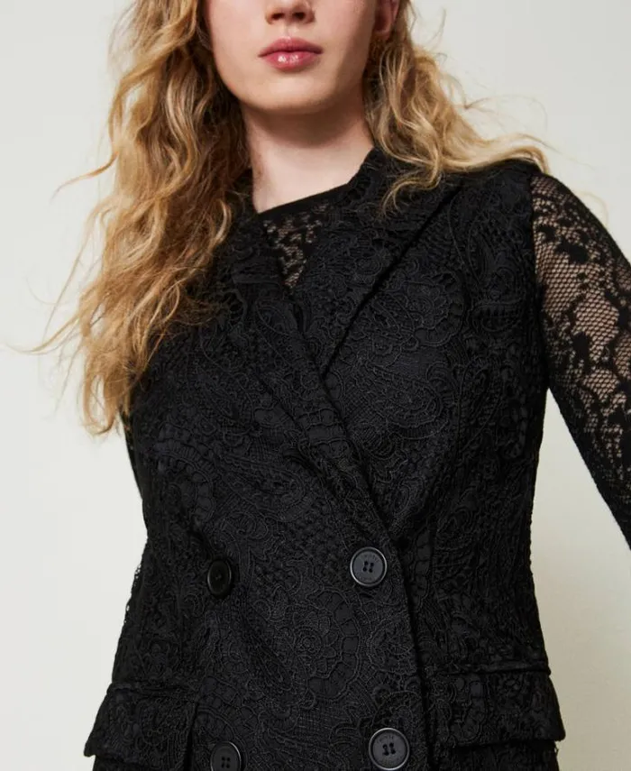 Twinset Blazers Macram Lace Doublebreasted Waistcoat Black 8211 Clothing
