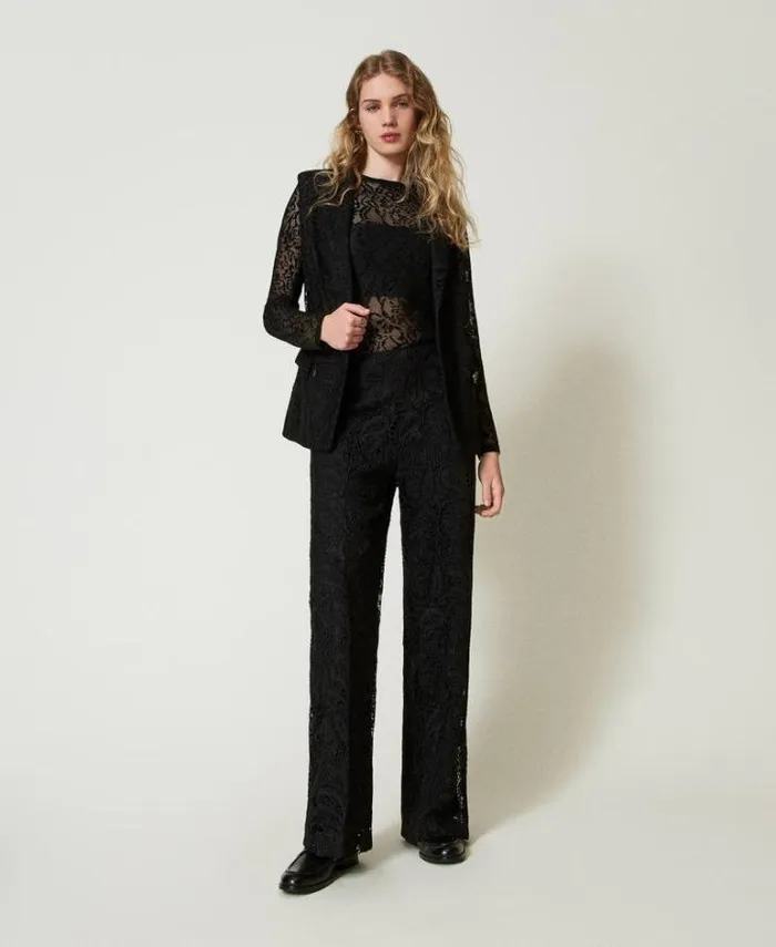 Twinset Blazers Macram Lace Doublebreasted Waistcoat Black 8211 Clothing