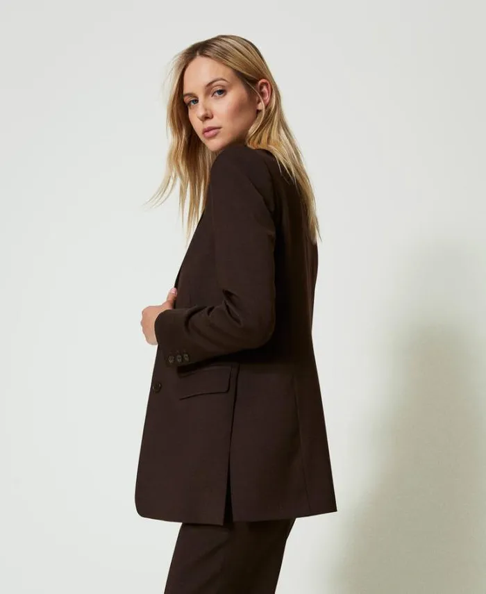 Twinset Blazers Stretch Wool Blazer Coffee Chocolate 8211 Clothing