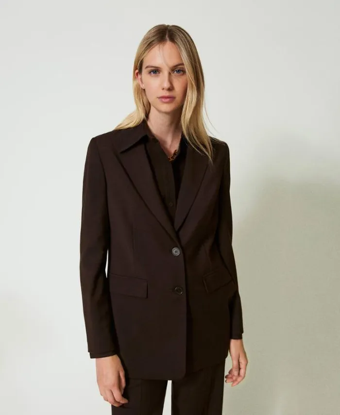 Twinset Blazers Stretch Wool Blazer Coffee Chocolate 8211 Clothing