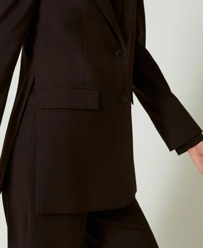 Twinset Blazers Stretch Wool Blazer Coffee Chocolate 8211 Clothing