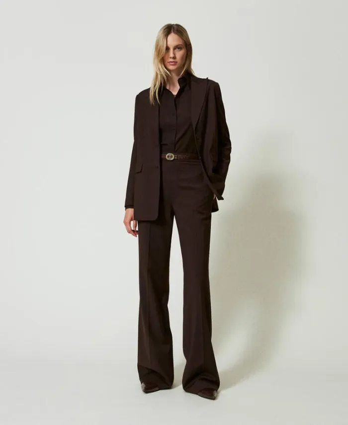 Twinset Blazers Stretch Wool Blazer Coffee Chocolate 8211 Clothing