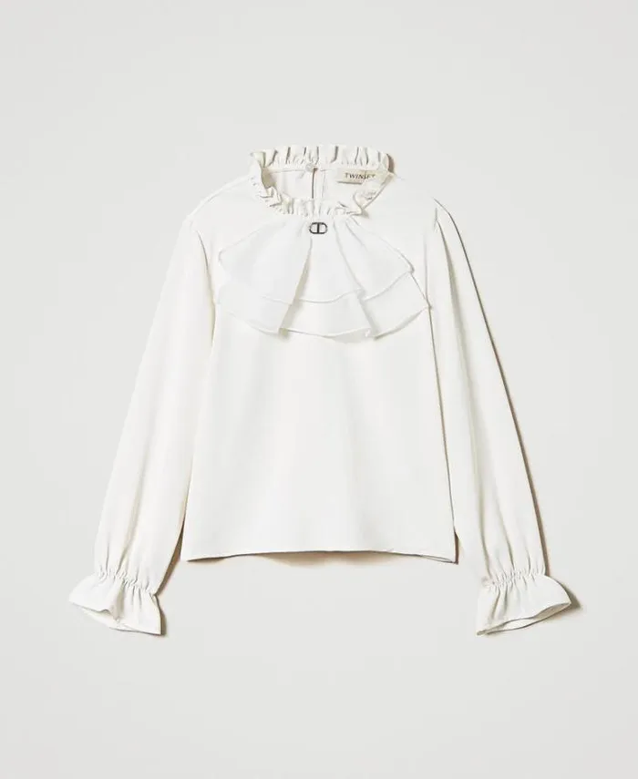 Twinset Blouses And Shirts Crpe De Chine Blouse With Jabot Off White 8211 Girl