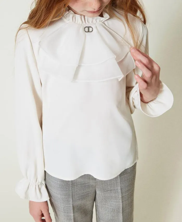 Twinset Blouses And Shirts Crpe De Chine Blouse With Jabot Off White 8211 Girl