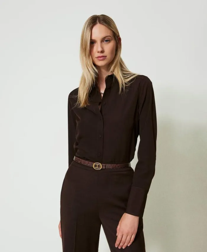 Twinset Blouses And Shirts Crpe De Chine Shirt Chocolate 8211 Clothing