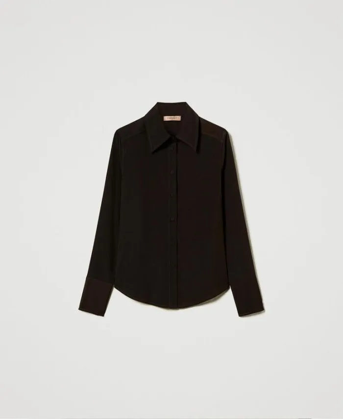 Twinset Blouses And Shirts Crpe De Chine Shirt Chocolate 8211 Clothing