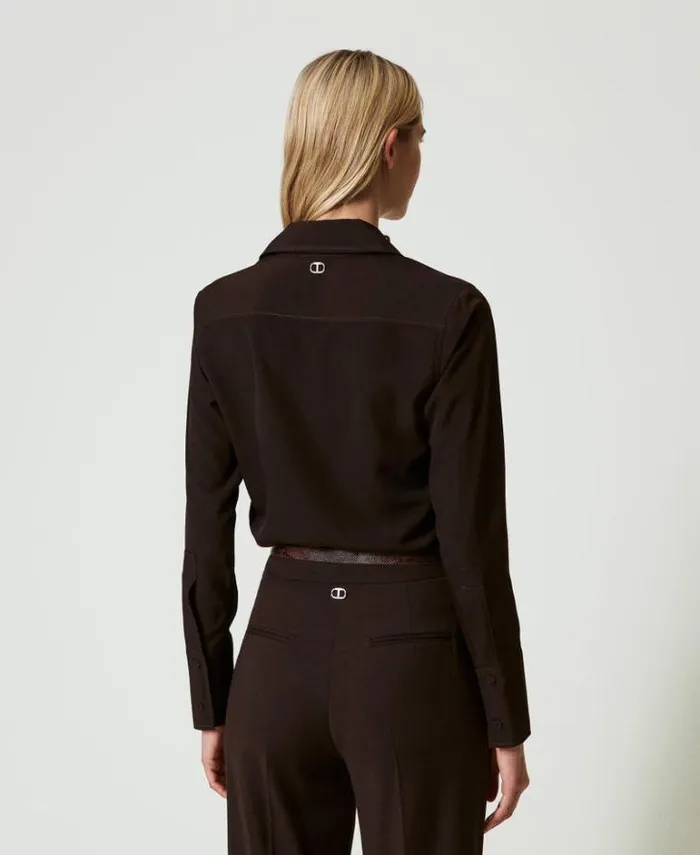 Twinset Blouses And Shirts Crpe De Chine Shirt Chocolate 8211 Clothing
