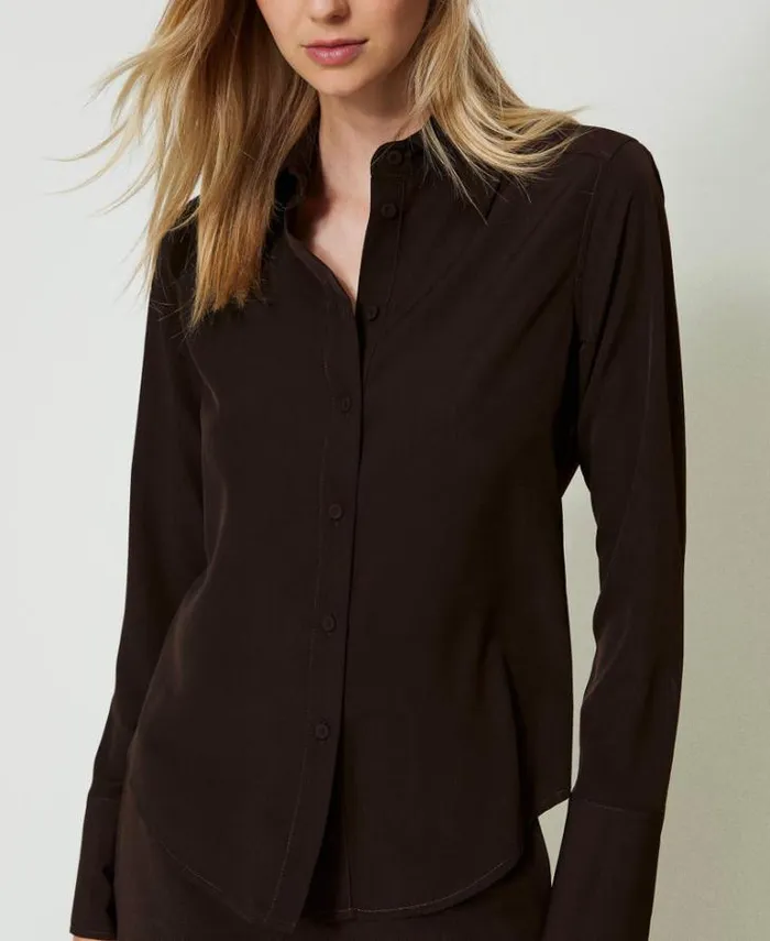 Twinset Blouses And Shirts Crpe De Chine Shirt Chocolate 8211 Clothing