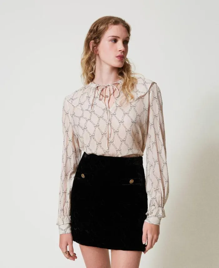 Twinset Blouses And Shirts Creponne Blouse With Bow Print White Cream Black Bow Print 8211 Clothing