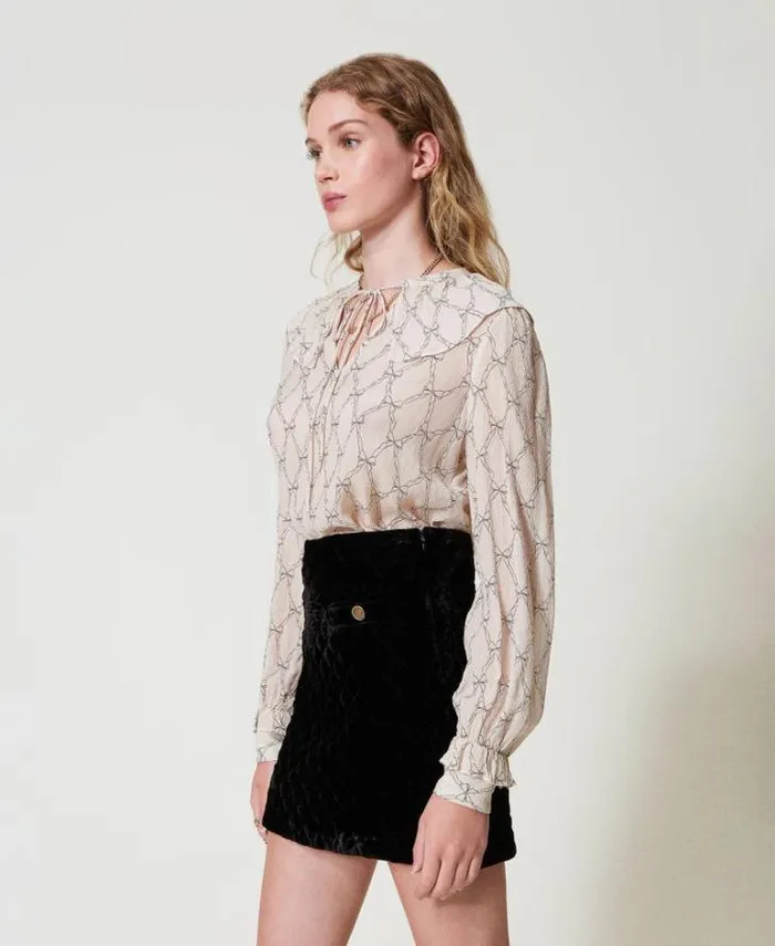 Twinset Blouses And Shirts Creponne Blouse With Bow Print White Cream Black Bow Print 8211 Clothing