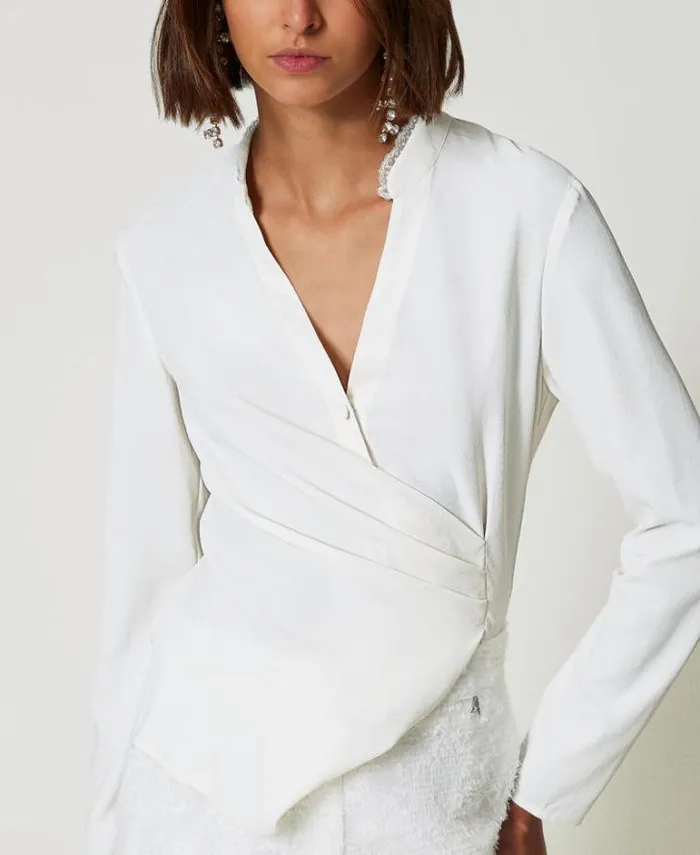 Twinset Blouses And Shirts Recycled Crpe De Chine Blouse White Cream 8211 Clothing