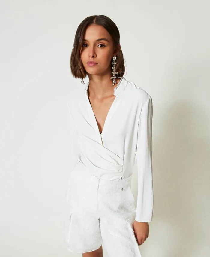 Twinset Blouses And Shirts Recycled Crpe De Chine Blouse White Cream 8211 Clothing