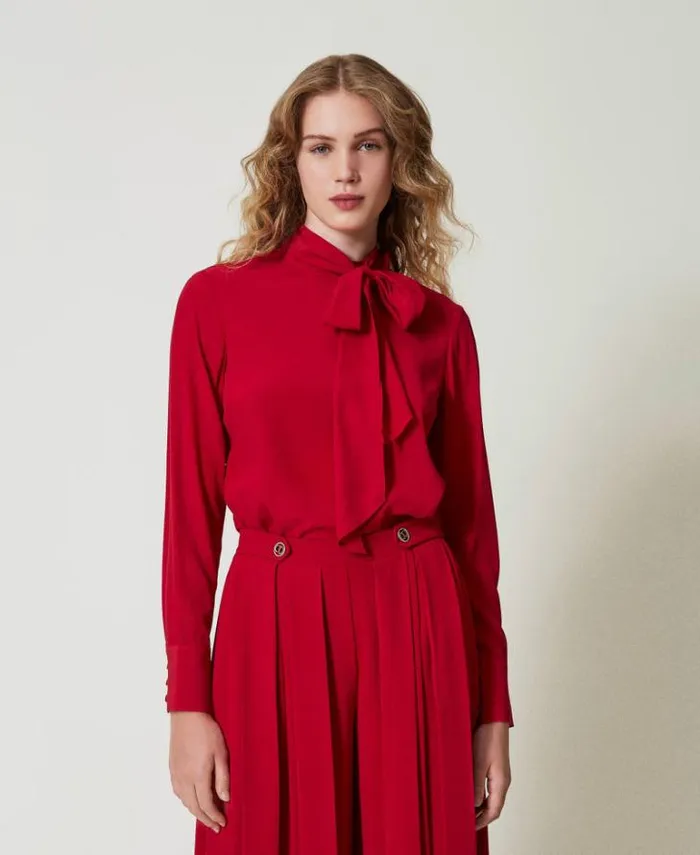 Twinset Blouses And Shirts Silk Blend Blouse With Pussy Bow Venetian Red 8211 Clothing