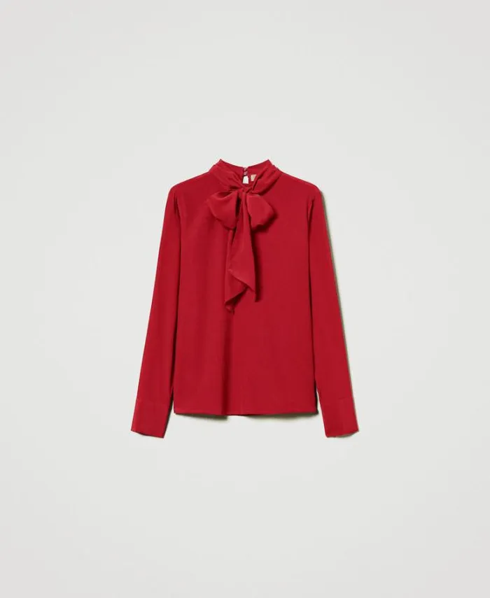 Twinset Blouses And Shirts Silk Blend Blouse With Pussy Bow Venetian Red 8211 Clothing