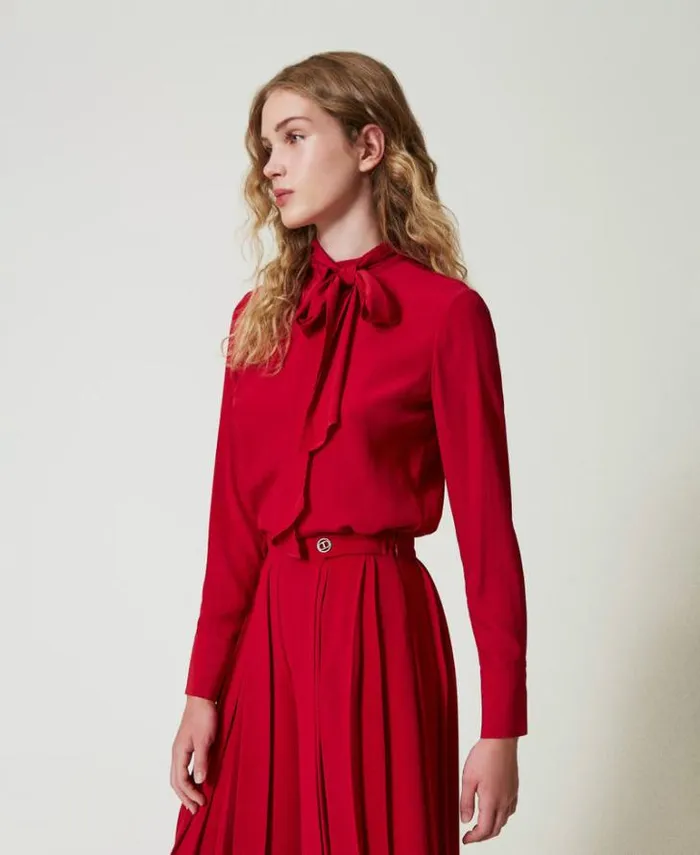 Twinset Blouses And Shirts Silk Blend Blouse With Pussy Bow Venetian Red 8211 Clothing