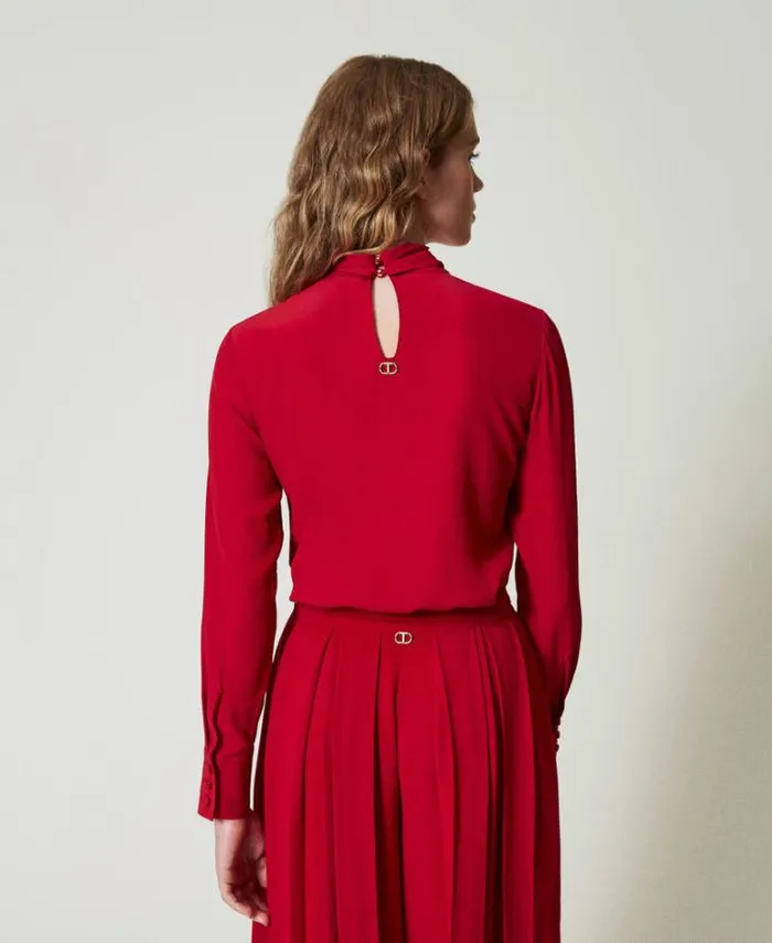 Twinset Blouses And Shirts Silk Blend Blouse With Pussy Bow Venetian Red 8211 Clothing