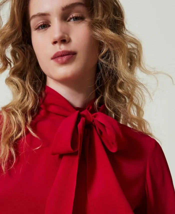 Twinset Blouses And Shirts Silk Blend Blouse With Pussy Bow Venetian Red 8211 Clothing