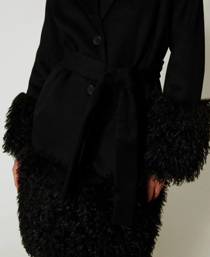 Twinset Coats And Trench Coats Wool Blend Cloth Coat With Faux Fur Black 8211 Clothing