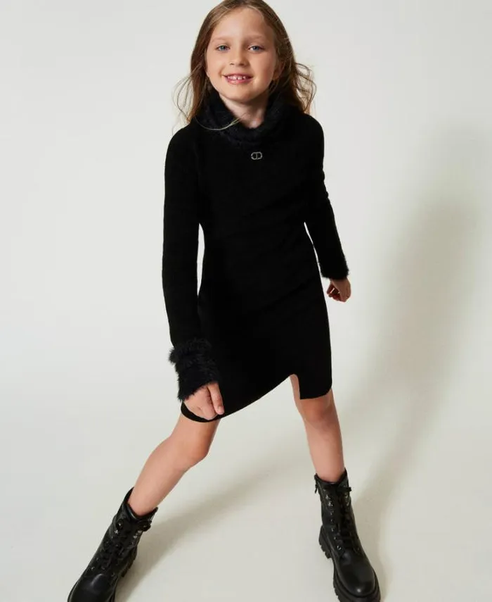 Twinset Dresses Short Knit Dress With Faux Fur Black 8211 Girl