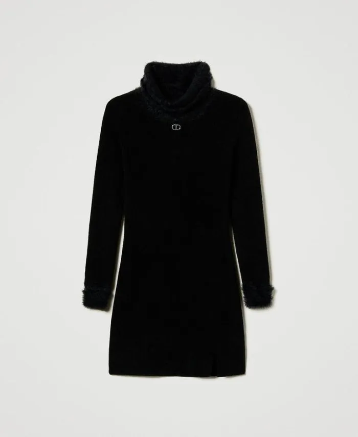 Twinset Dresses Short Knit Dress With Faux Fur Black 8211 Girl