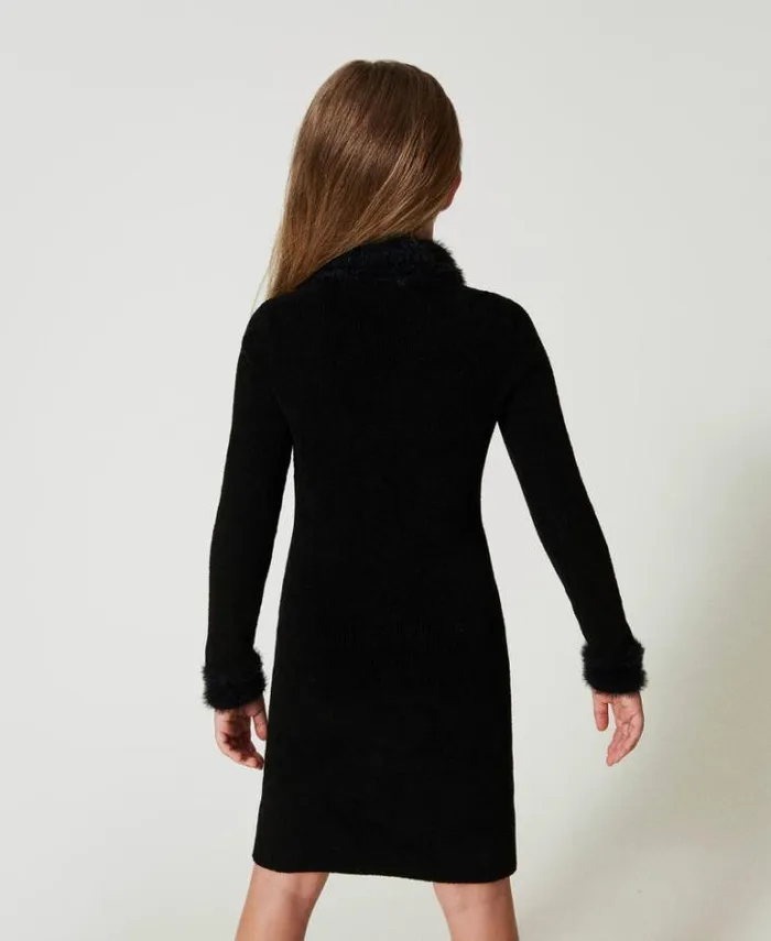 Twinset Dresses Short Knit Dress With Faux Fur Black 8211 Girl