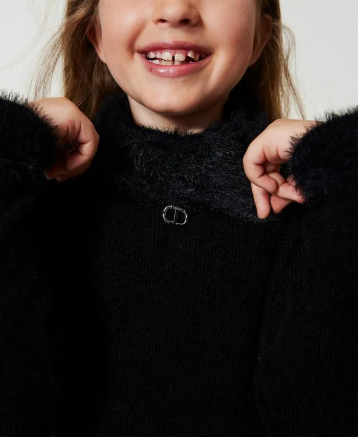 Twinset Dresses Short Knit Dress With Faux Fur Black 8211 Girl