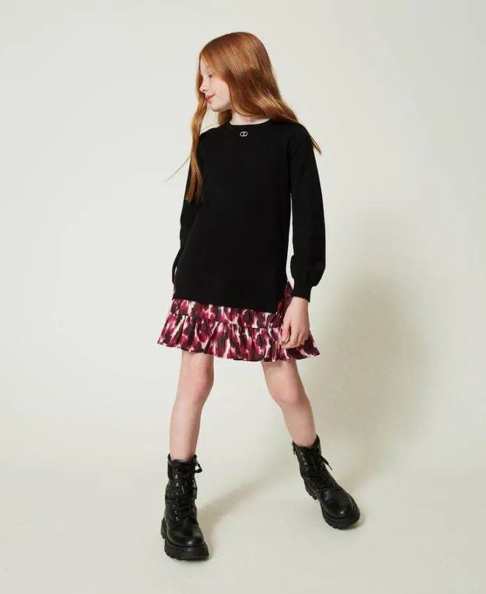 Twinset Dresses Short Knit Dress With Printed Insert Black 8211 Girl
