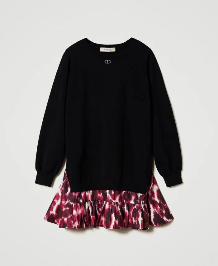 Twinset Dresses Short Knit Dress With Printed Insert Black 8211 Girl