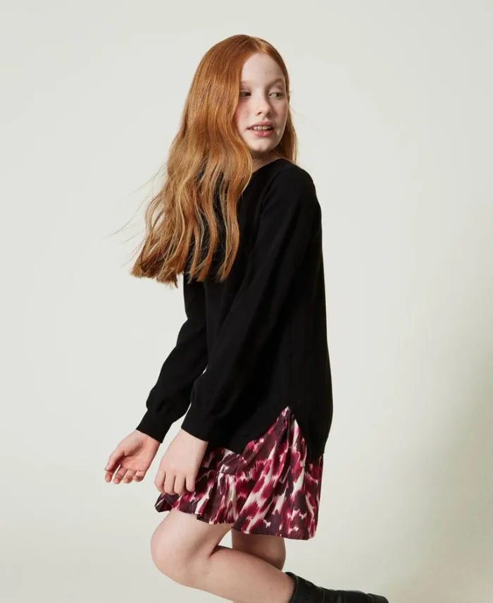 Twinset Dresses Short Knit Dress With Printed Insert Black 8211 Girl