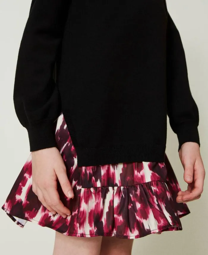 Twinset Dresses Short Knit Dress With Printed Insert Black 8211 Girl