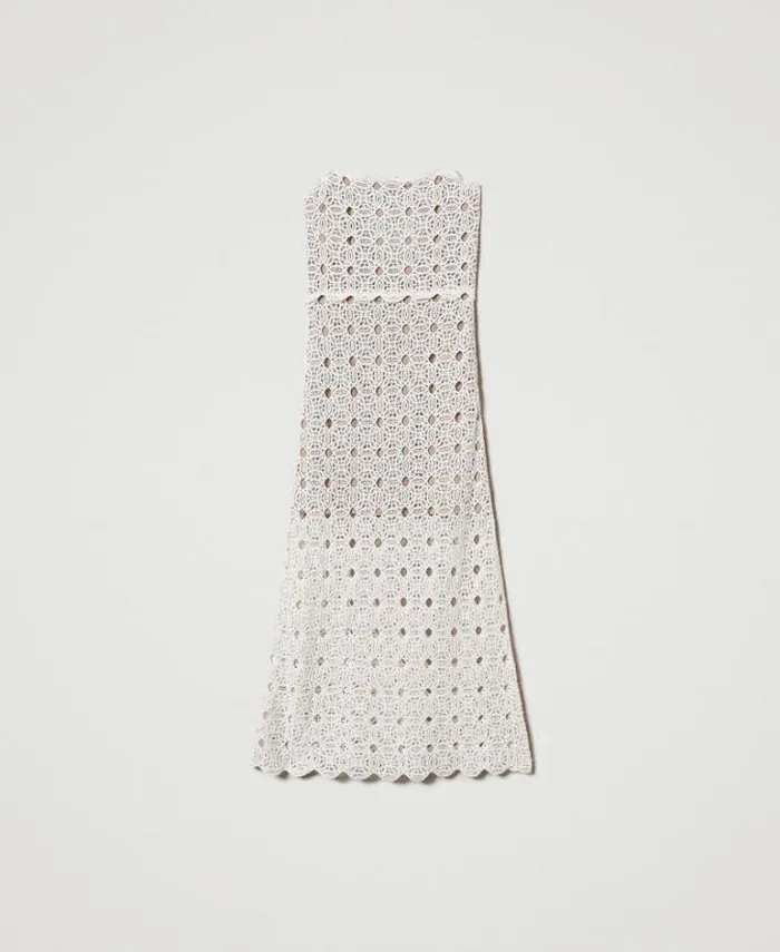 Twinset Elegant Dresses Long Crochet Bustier Dress White Snow 8211 Clothing