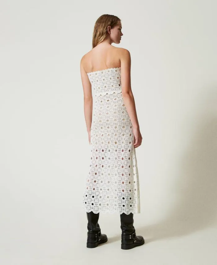 Twinset Elegant Dresses Long Crochet Bustier Dress White Snow 8211 Clothing