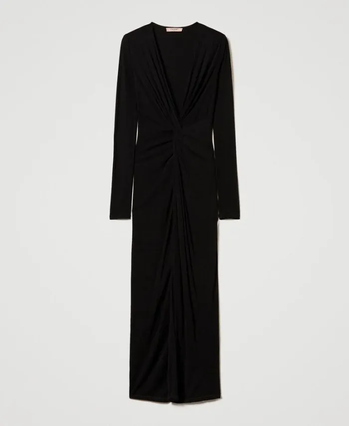 Twinset Elegant Dresses Long Jersey Dress With Draping Black 8211 Clothing
